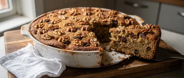 Dattel-Rosinen-Kuchen mit braunem Zucker Topping