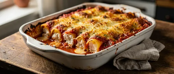 Überbackene Manicotti mit Käsefüllung