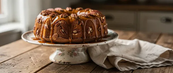 Butterkuchen mit Pekannüssen und Karamellguss
