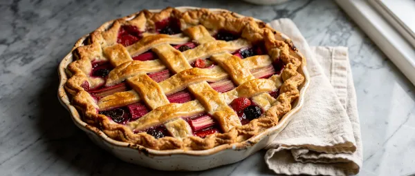 Rhabarber-Erdbeer-Rosinen-Kuchen