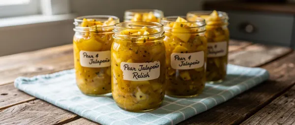 Birnen-Relish mit Paprika und Jalapeños