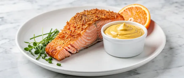 Lachs mit Kokoskruste und Orangen-Dip