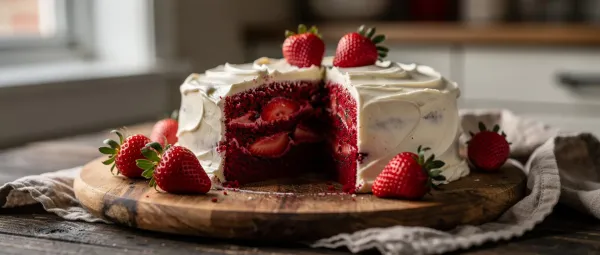 Roter Samt-Erdbeerkuchen mit Frischkäse-Frosting