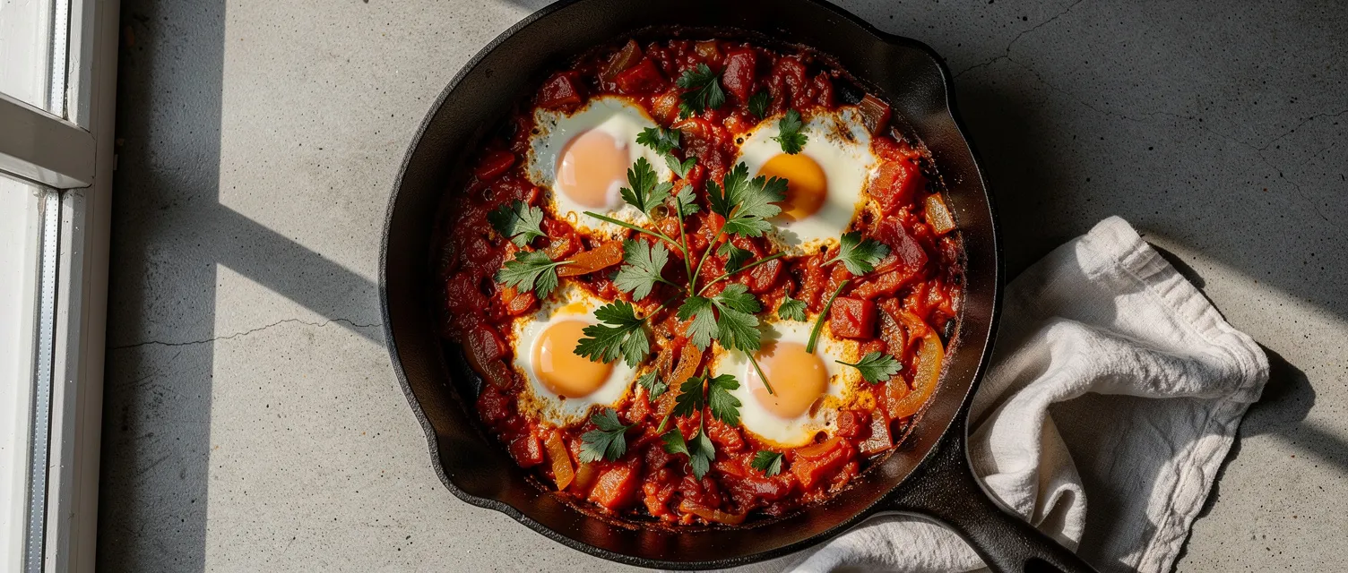 Israelische Eierpfanne mit Tomaten und Paprika