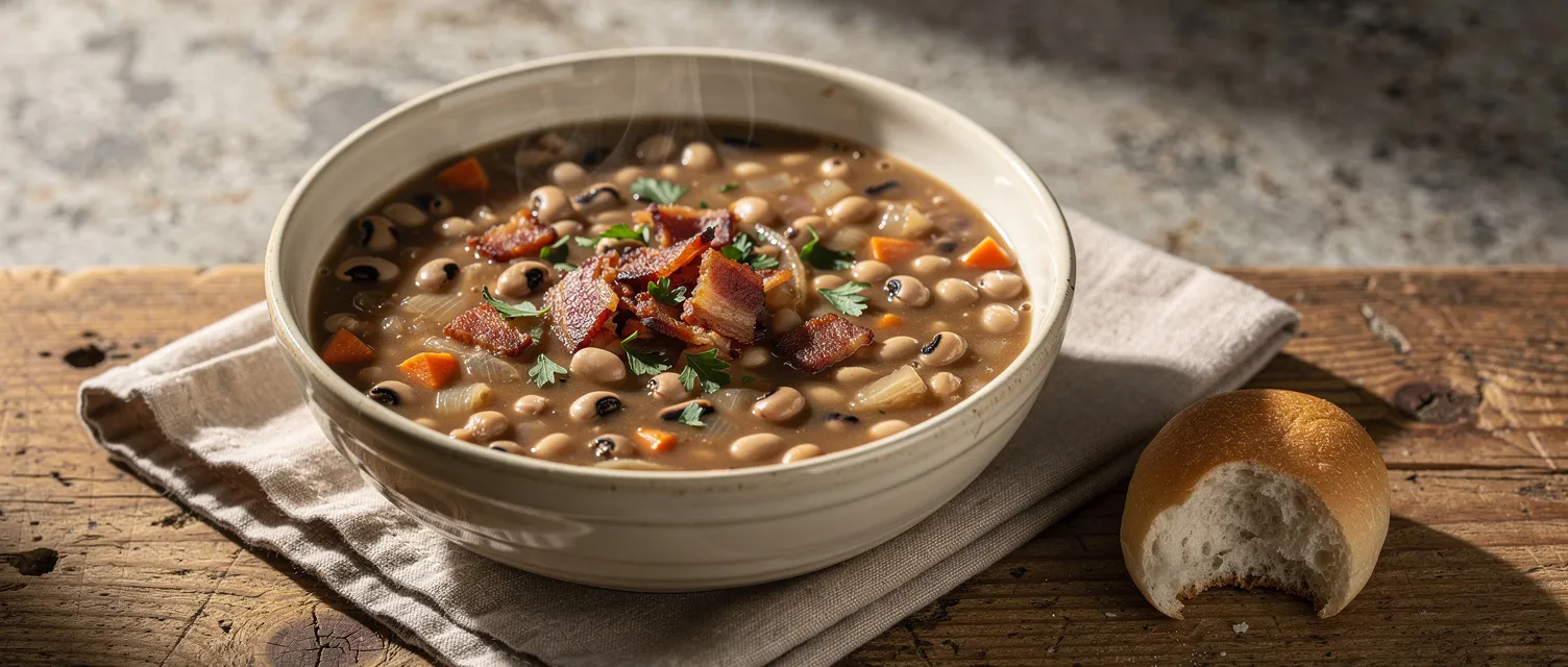Suppe mit Schwarzaugenbohnen und Speck