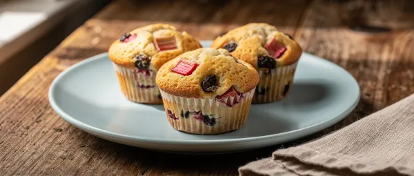 Rhabarber-Muffins mit Buttermilch und Rosinen