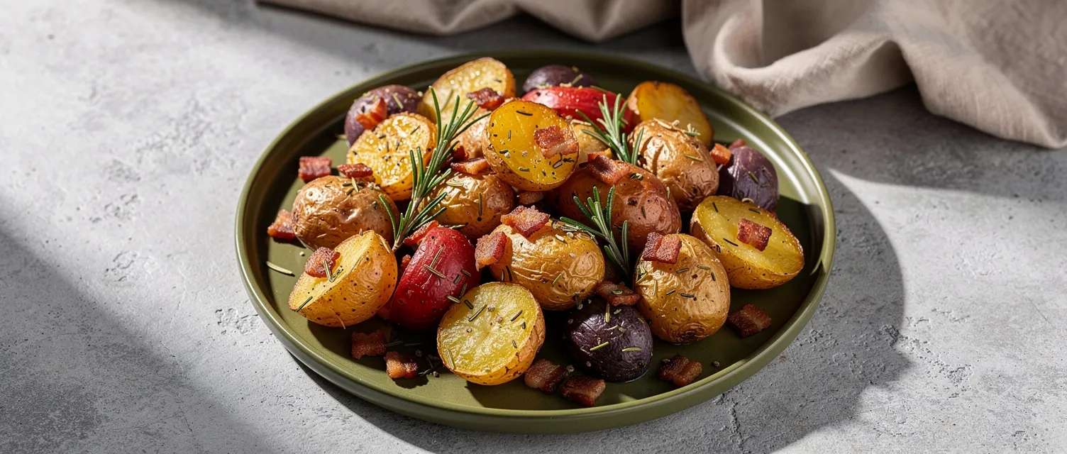 Gebratene Dreifarbige Babykartoffeln mit Speck und Rosmarin
