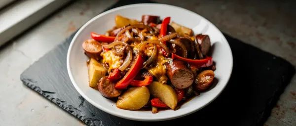 Kielbasa mit Äpfeln und Zwiebeln