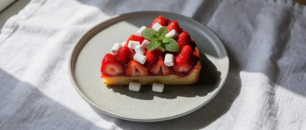 Erdbeer-Kuchen mit obenliegender Fruchtschicht