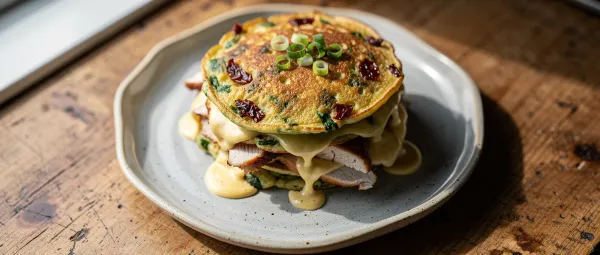 Deftige Pfannkuchen mit Frühlingszwiebeln und Hähnchen