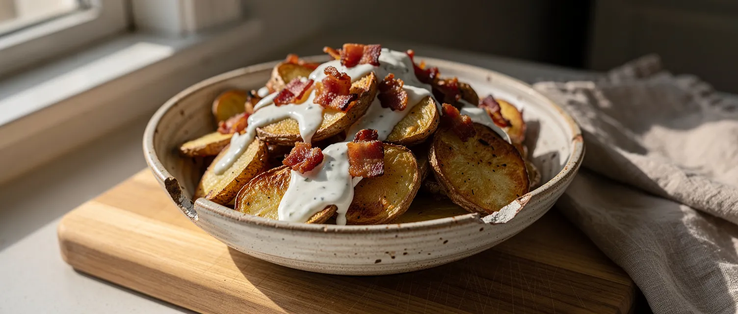 Knusprige Frühstückskartoffeln mit Speck und Ranch-Dressing