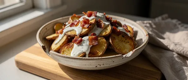 Knusprige Frühstückskartoffeln mit Speck und Ranch-Dressing