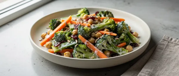 Brokkoli-Karotten-Salat mit Kichererbsen und Sonnenblumenkernen
