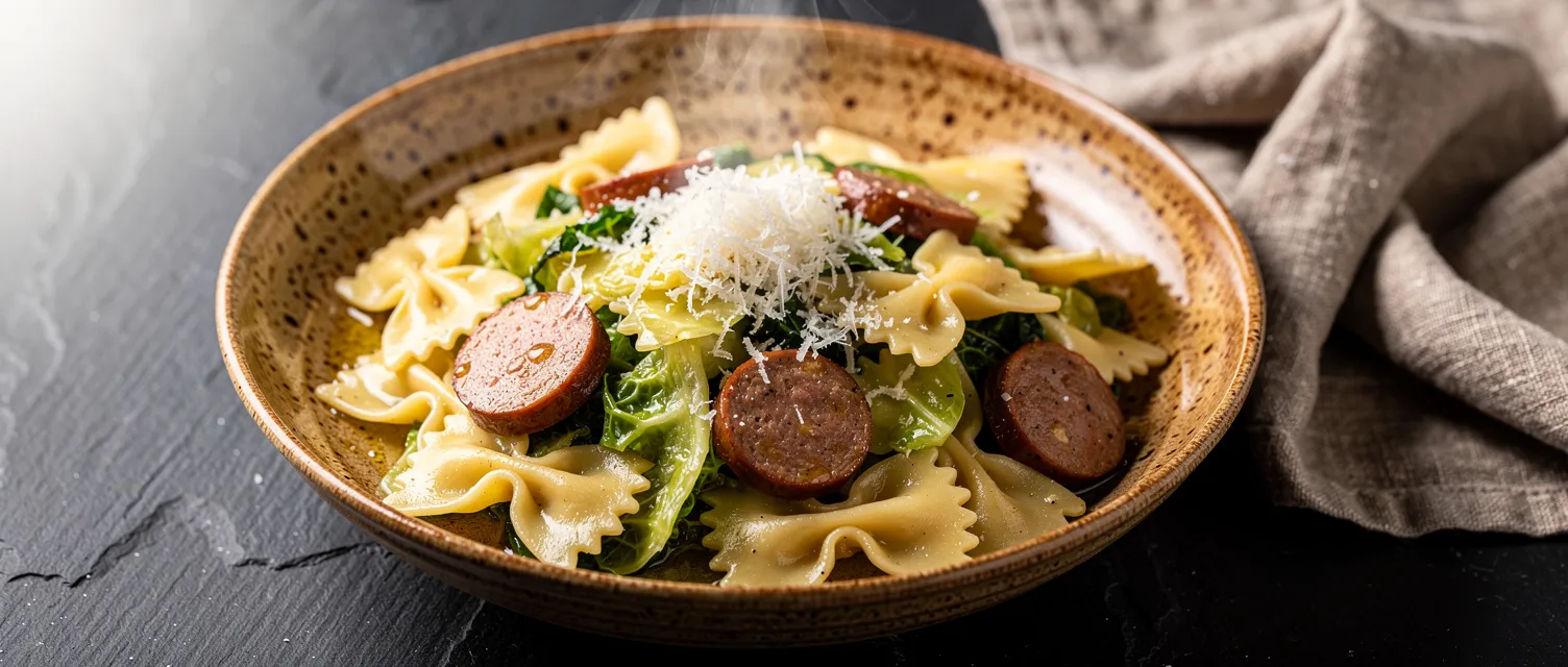 Nudeln mit Kohl und geräucherter Wurst