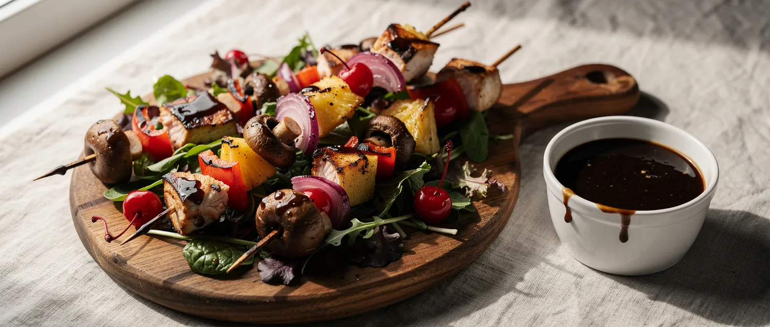 Süß-Sauer-Scharfe Hähnchenspieße mit Kirschen und Ananas