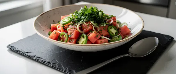 Warmer Wassermelonen-Salat mit Jalapeño