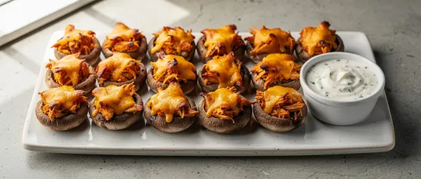 Überbackene Champignons mit Hähnchen-Buffalo-Füllung
