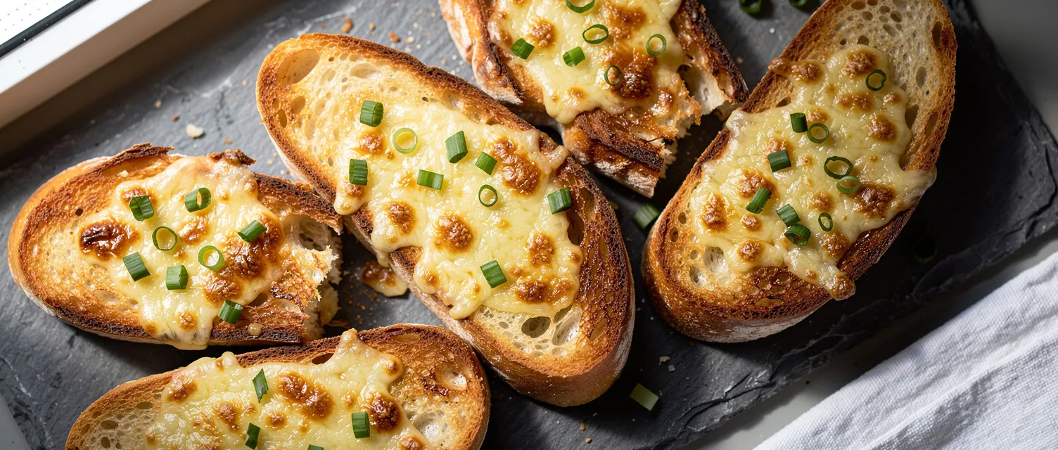 Überbackenes Knoblauchbrot mit Käsemischung
