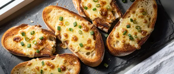 Überbackenes Knoblauchbrot mit Käsemischung