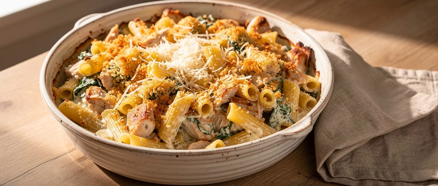 Überbackene Ziti mit Hähnchen und Kräuterfrischkäse-Soße