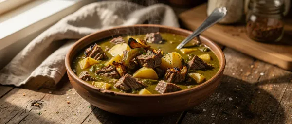 Grüner Chili-Eintopf mit Rindfleisch und Kartoffeln