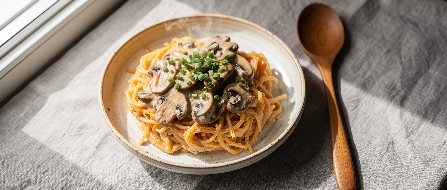 Cremige Pilz-Spaghetti-Kürbis-Pfanne