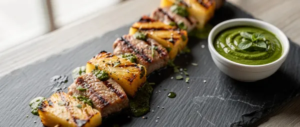 Gegrillte Schweinefilet-Ananas-Spieße mit Mojo-Marinade