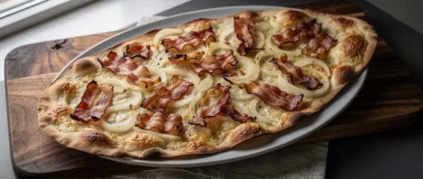 Elsässer Flammkuchen mit Speck und Zwiebeln