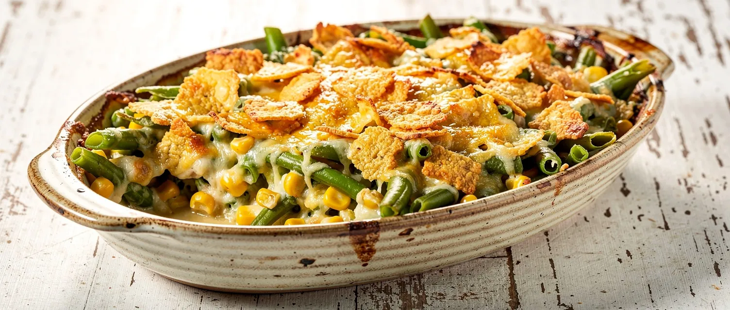 Grüne Bohnen Auflauf mit Mais und Käse