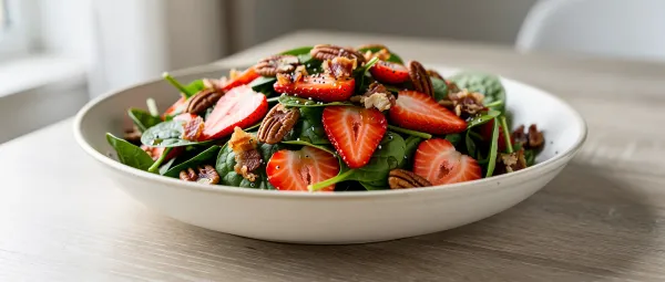 Erdbeer-Spinat-Salat mit Honig-Mohn-Dressing