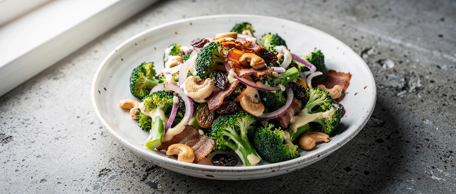 Brokkoli-Speck-Salat mit cremiger Vinaigrette