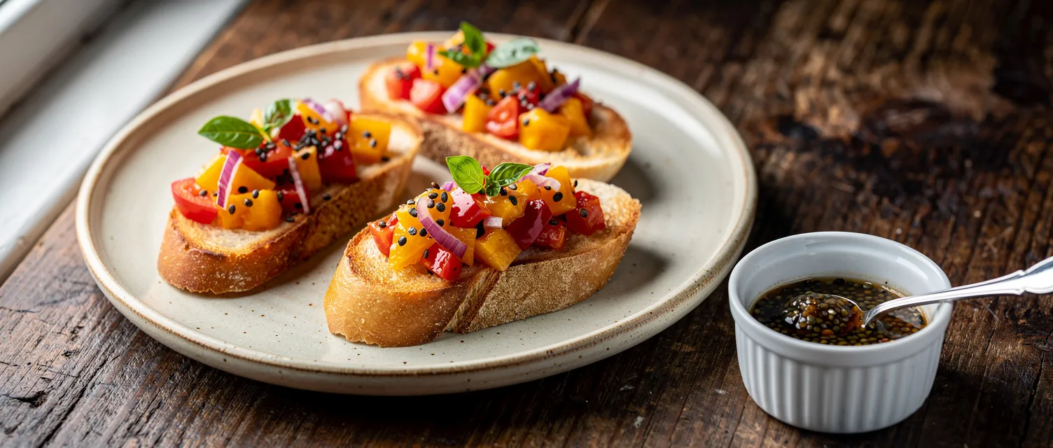 Papaya Bruschetta mit Papayakern-Dressing