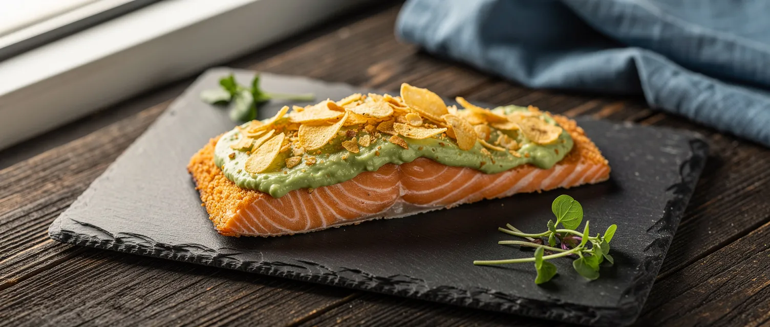 Lachsfilet mit Wasabi-Mayonnaise und Kartoffelchip-Kruste