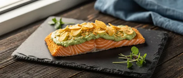 Lachsfilet mit Wasabi-Mayonnaise und Kartoffelchip-Kruste