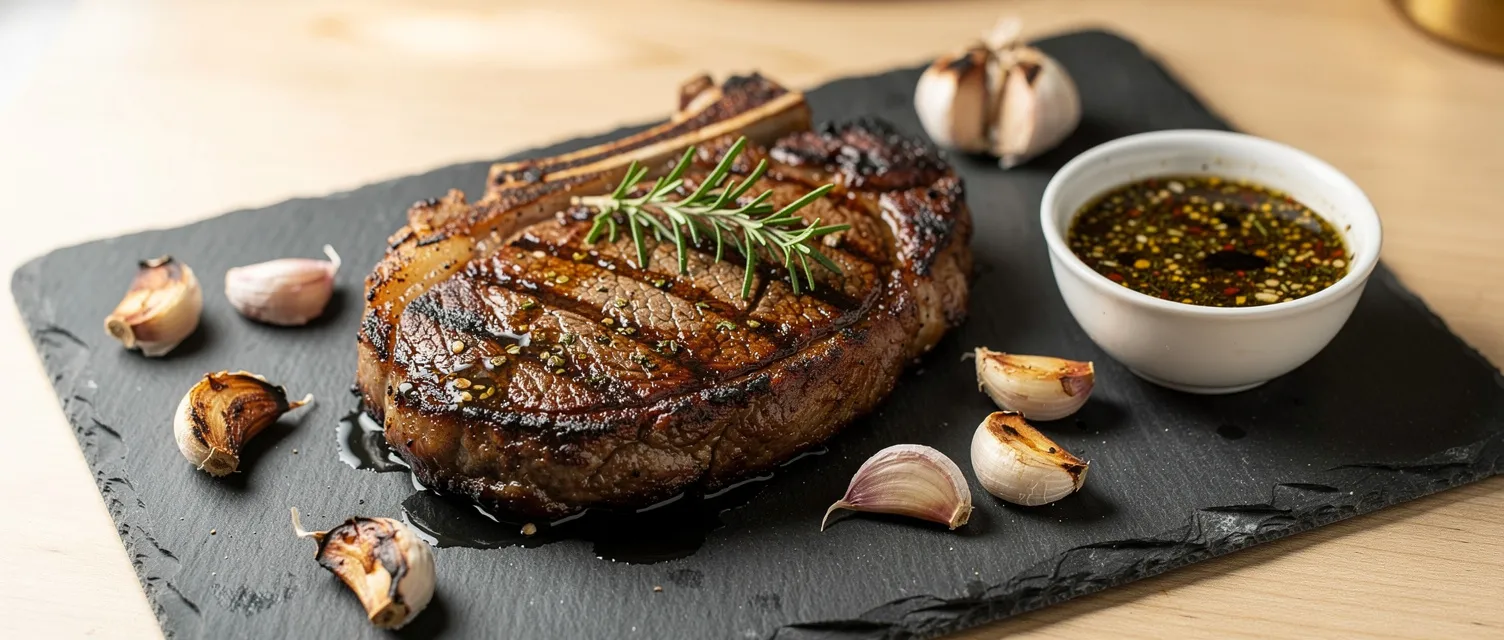 Gegrillte Rindersteaks mit Kräuter-Balsamico-Marinade