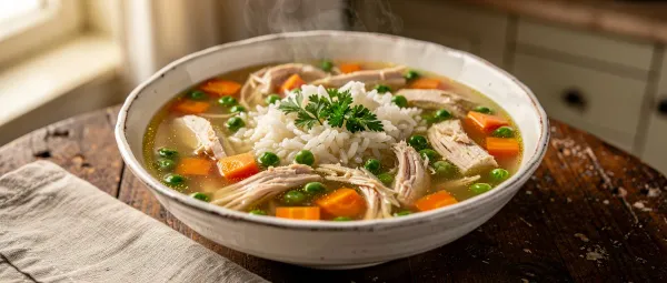 Klassische Hähnchen-Reis-Suppe