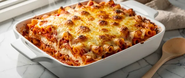 Überbackener Ziti-Auflauf mit Käse