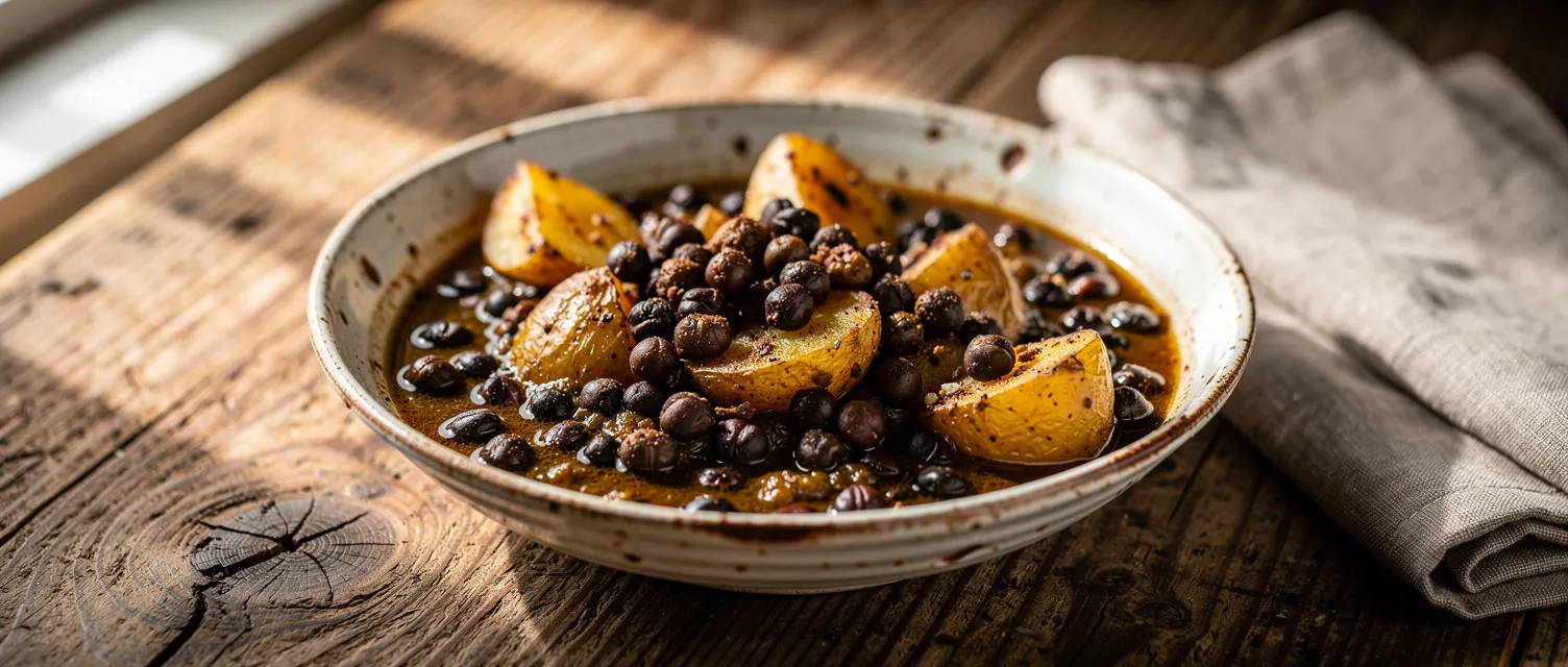 Schwarze Kichererbsen mit Kartoffeln