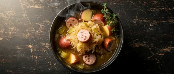 Schnelle Sauerkrautsuppe mit Wurst aus dem Schnellkochtopf