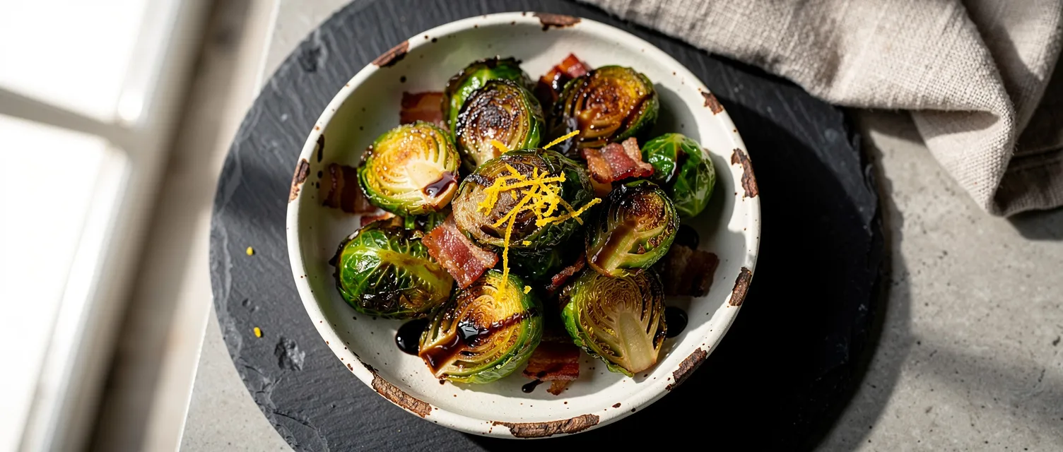 Rosenkohl mit Speck und Balsamico aus dem Ofen