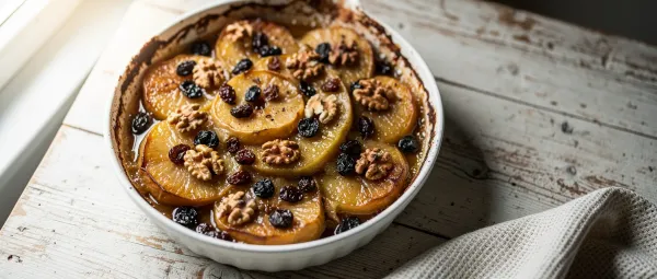 Überbackene Äpfel mit Rosinen und Walnüssen
