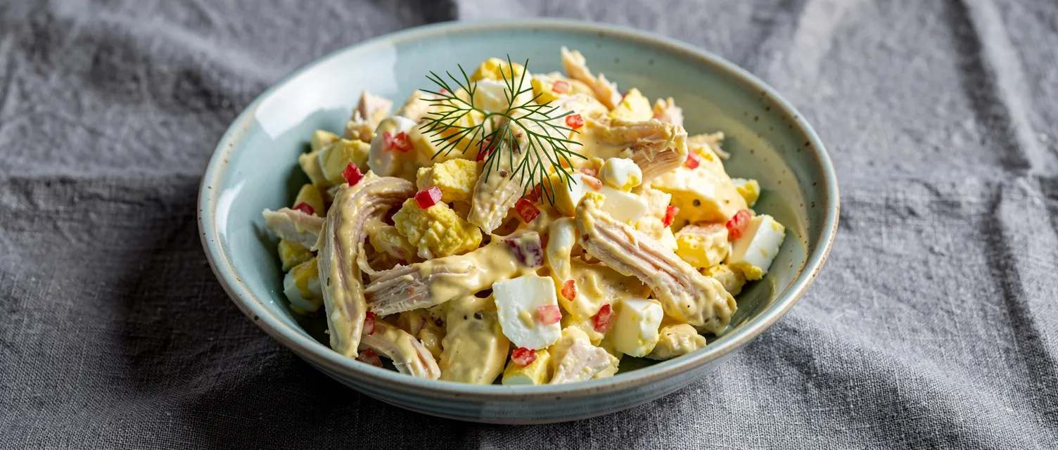 Cremiger Hähnchensalat mit Ei und Relish