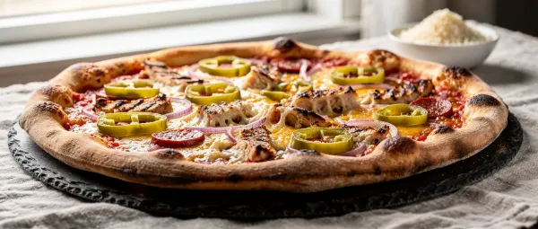 Hähnchen- und Chourico-Pizza