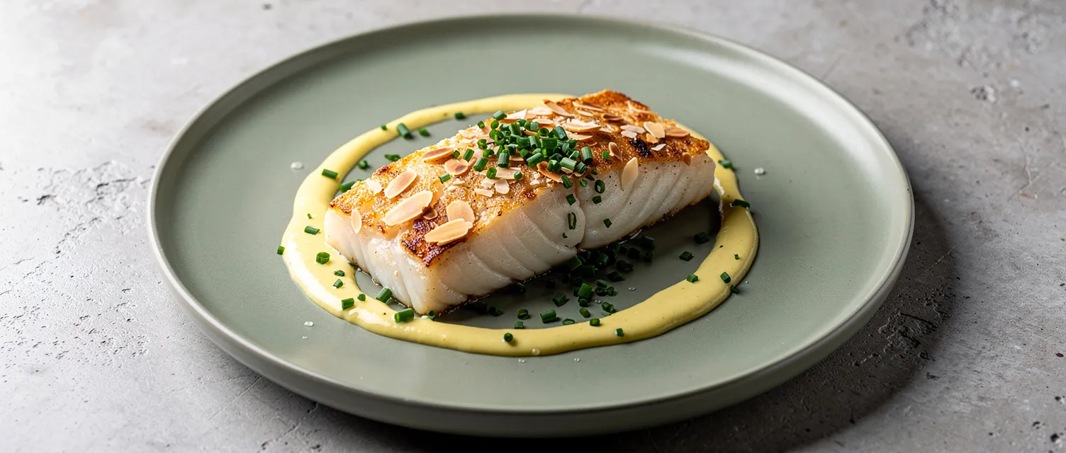 Heilbutt mit Mandelkruse und Zitronen-Beurre-Blanc