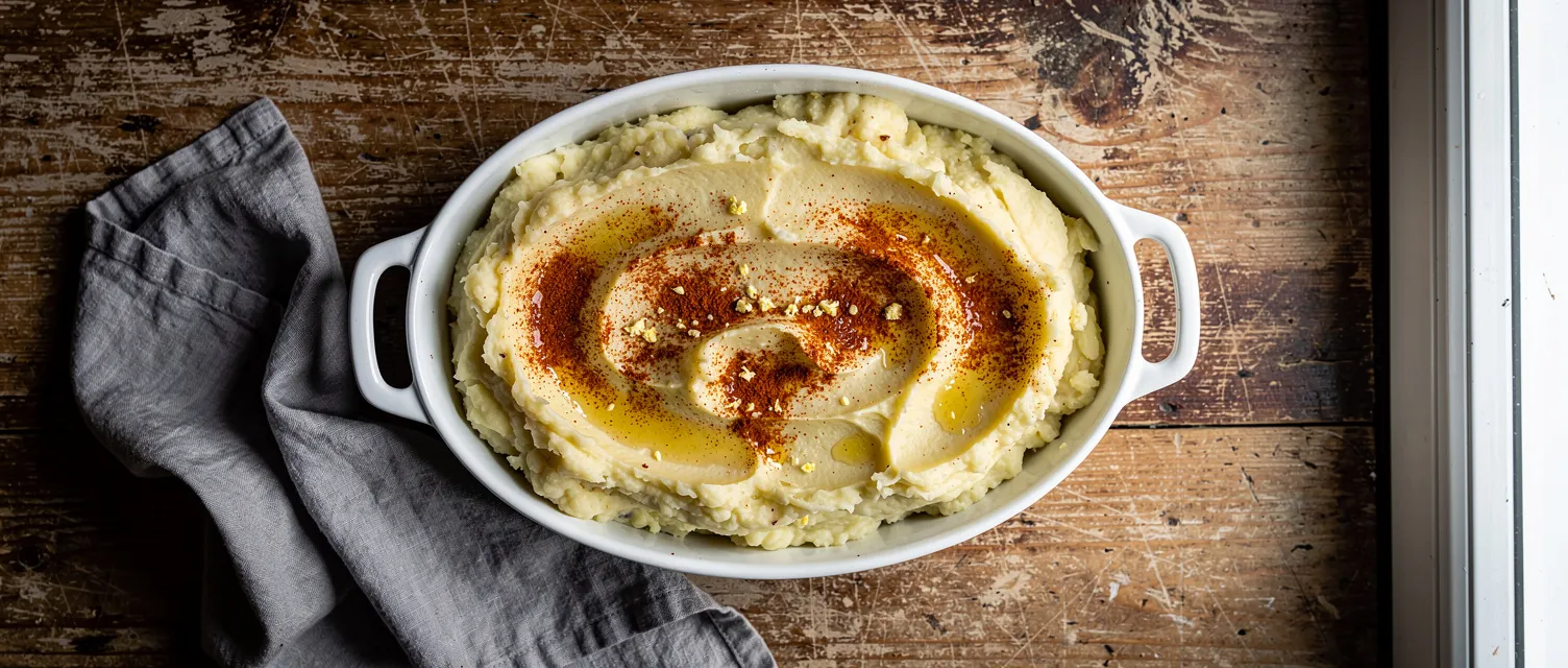 Kartoffelpüree aus dem Kühlschrank mit Sauerrahm und Frischkäse