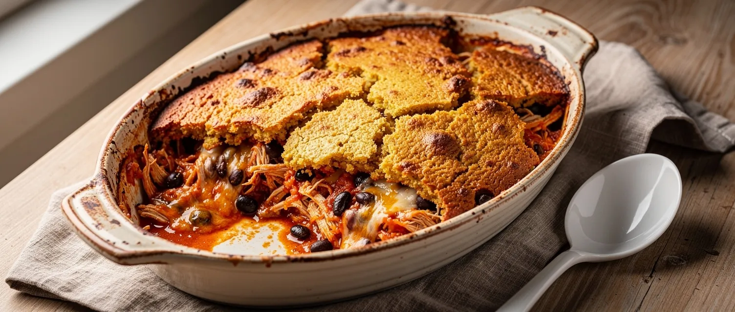 Hähnchen-Enchilada-Auflauf mit Maisbrot-Topping
