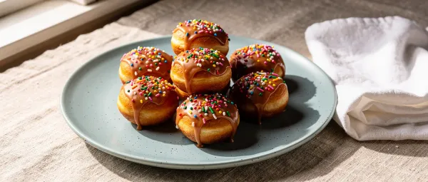 Bunte Donut-Löcher mit Zuckerguss
