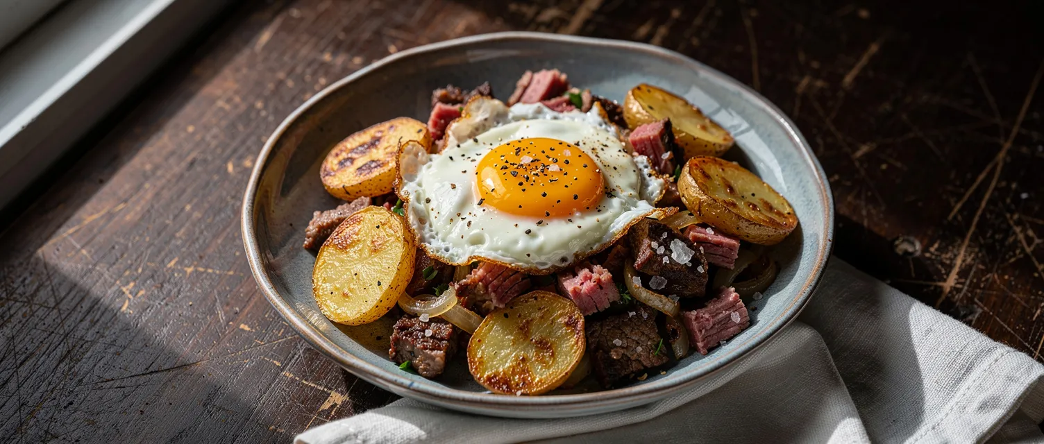 Reste-Corned-Beef-Pfanne mit Kartoffeln und Ei