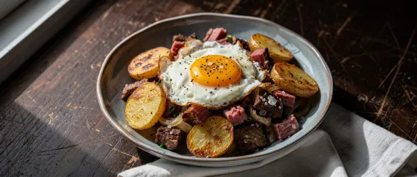 Reste-Corned-Beef-Pfanne mit Kartoffeln und Ei